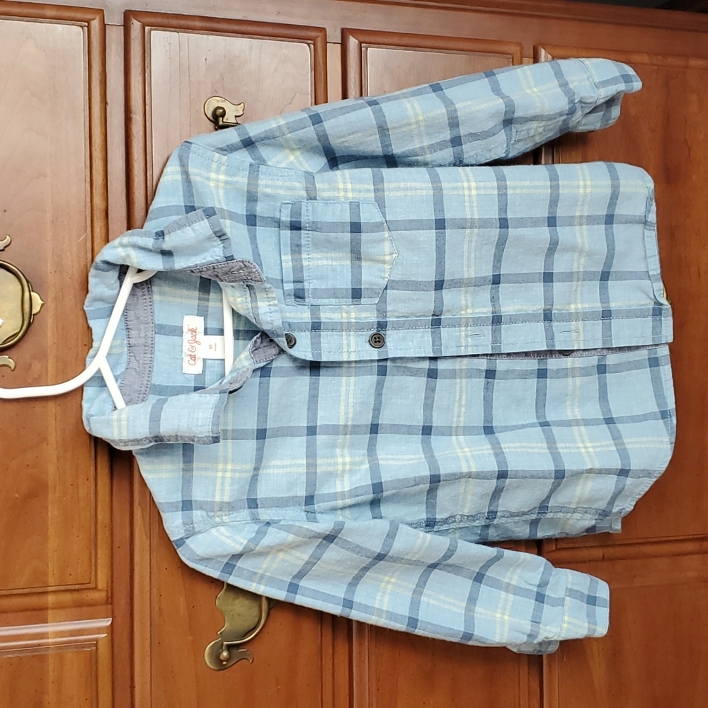 Blue Yellow Plaid Button Down Shirt